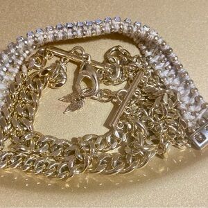 Gold Chain w angel wings charm Bracelet & f21 toggle bracelet Jewelry lot